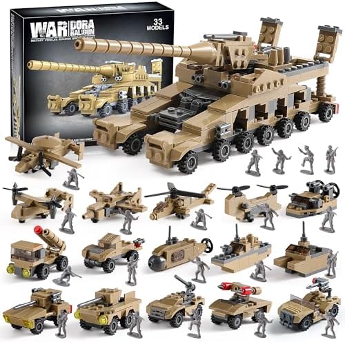 MISTBUY WW2 Army Tank Toys Building Sets, Create a German Dora Cannon or 16 Military Vehicles with 20 Toy Soldiers, STEM Toys for Boys Kids Age 6+ Year Old by MISTBUY