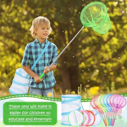 Simgoing 24 Pcs Telescopic Butterfly Fishing Nets for Kids, Outdoor Explorer Catching Kits, Insect Mesh Cage, Catching Insects Bugs Fishing, Extendable 34 Inch - Image 6