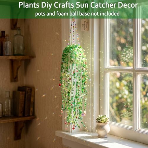 Green Glass Beads Beaded Plant Kit Hanging Crystal Suncatchers Home Décor - Image 3