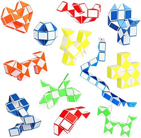 Fidget Snake Cube Puzzle Toys for Kids Party Favors 12 Pack by Ganowo