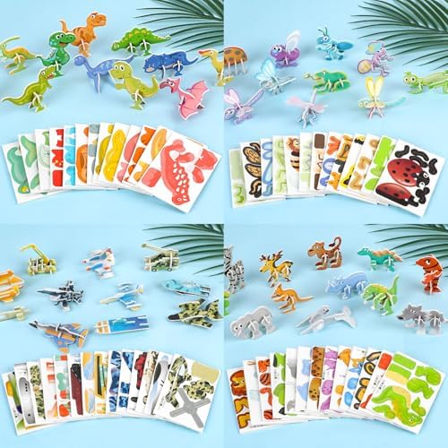 CCINEE 100 Pcs Educational 3D Cartoon Puzzle Toys for Kids,3D Animal Dinosaur Airplane Insect Learning Educational Montessori Toys Paper Puzzle Game for DIY Crafts Birthday Gifts by CCINEE