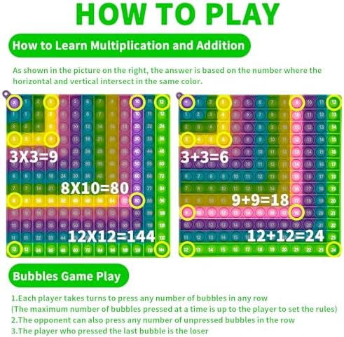 12x12 Multiplication & Addition Chart, Math Pop Learning Toy for Kids - Image 3