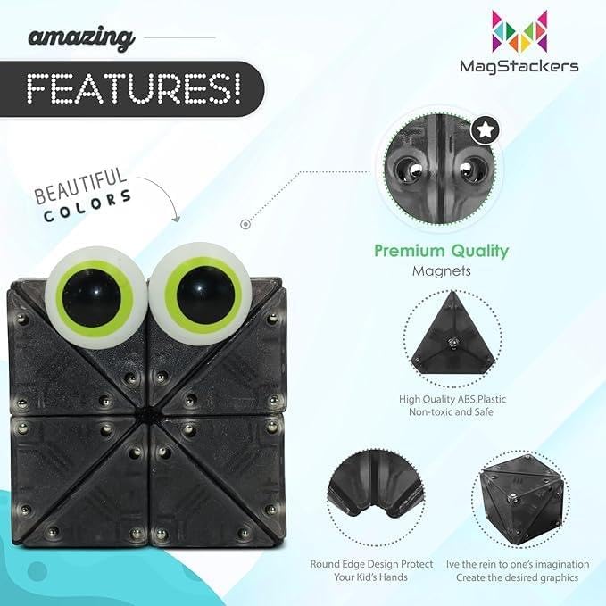 MagStackers Magnet Fidgets for Kids - 22 Pc Magnetic Tiles Toy Building Set with Tetrahedron and Tripyramidal Magnet Blocks for 5+ Years - Reduce Fidgeting and Create 1000+ Fun Creatures and Designs - Image 4