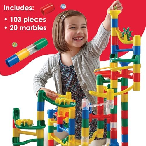 MindWare Marble Run: 123 Piece Set (103 Durable Pieces and 20 Marbles) STEM Building Set for Kids - Image 3