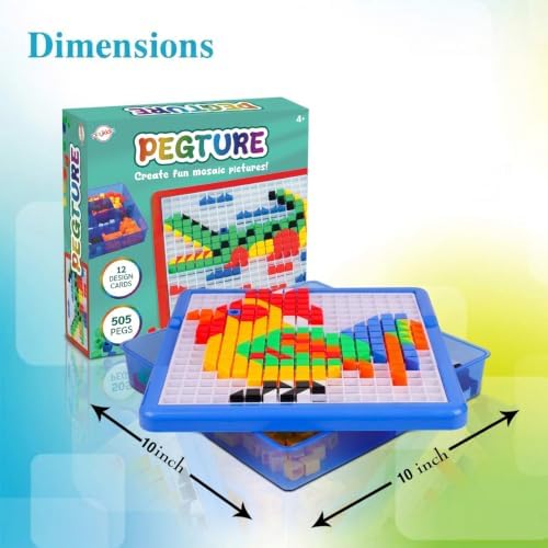 Playkidz: Pegture Set with 505 Larger Pieces + 12 Design Cards. Mosaic Puzzle Toy Set, Creative Skills Development, Educational Learning Toys for Kid. Great Gift for Boys & Girls. - Image 3
