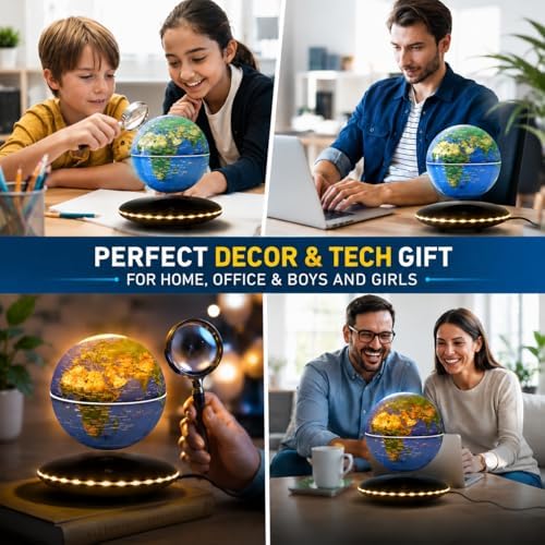 Magnetic Levitation Floating Globe with 7 Colors LED Lights, Rotating Geographic Globe World Map for Home Office Desk Decor, Cool Tech Gadgets for Men Husband Unisex - Image 5