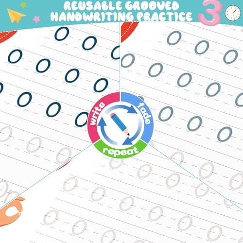 chiazllta 6 Pack Magic Grooved Writing Practice Books with Disappearing Ink Pens Reusable Magical Handwriting Workbooks for Kids Calligraphy Practice Books for Preschool Kindergarten Kids Ages 3-8 - Image 4