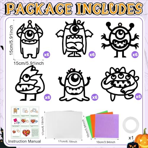 Qyeahkj 36Set Halloween Monster Suncatchers Crafts Kit for Kids - Image 2