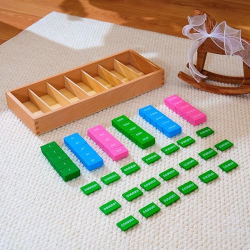 Premium Montessori Decimal Stamp Game,Beechwood Stamp Game Decimal Tiles, 7 Place Value Sets 140 Tiles, Decimal System Operations for Addition Subtraction Multiplication,Homeschool Math Kids Ages 6-9 by PENEPICO-SIMPLELIFE