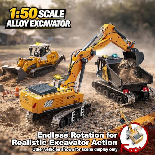 RC Excavator for Adults 1:50, Remote Control Excavator with Metal Bucket - Image 2
