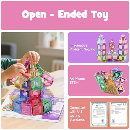 WMDXU Mini Magnetic Tiles Girls: Travel Building Set with Iron Box for 3+ - Image 6