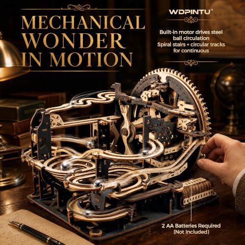 3D Wooden Puzzle for Adults, Marble Run Mechanical Model Kit with Gear Driven Ball Track, DIY Wooden Building Set, Brain Teaser STEM Craft Gift for Men, Women and Puzzle Lovers - Image 3