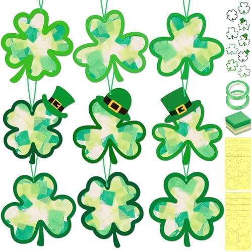 40PCS St. Patricks Day Crafts Bulk: Paper Shamrock Suncatchers, Saint Patrick's DIY Kits, Window Stained Glass Effect Art Supplies(Green) by Renbuzhu