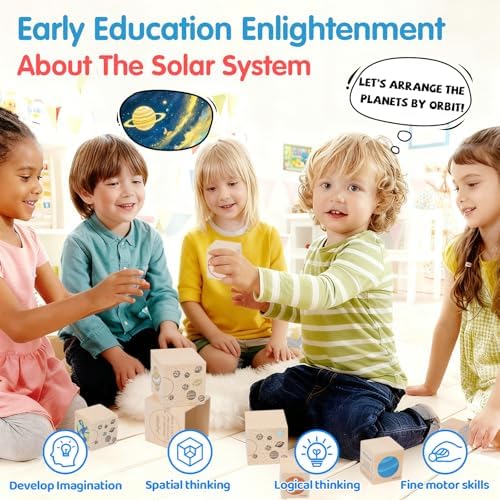 Wooden Solar System Nesting & Stacking Blocks, Planets Toy for Kids 3-5 - Image 3