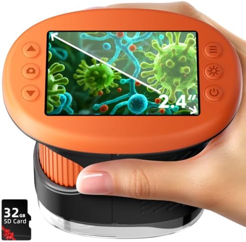 Odatay 2.4" 4K 1000X Digital Kids Microscope with 32G Card 12 Slides Orange by Odatay