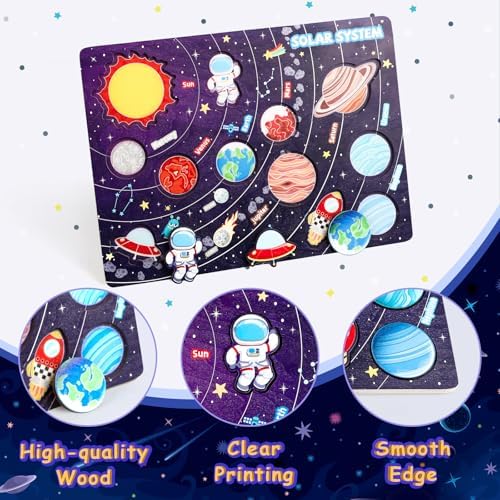 Wooden Solar System Puzzle for Kids, Toddler Montessori Planets Puzzle Toys - Image 5