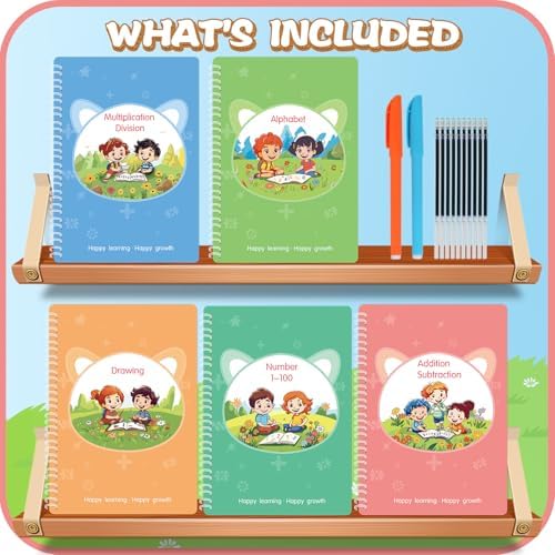Magic Practice Copybook, Reusable Writing Practice Book, for Preschool Kids Age 3-8 ​Calligraphy 9.44in×6.29in(5 Books with Pens) - Image 3