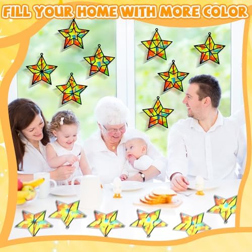 QOUBAI 32 Sets Stars Suncatchers Craft Back to School DIY Stained Glass Window Patriotic 4th of July Paper Craft Home School Classroom Decor Kid Birthday Gift Creative Art Activity Game - Image 6