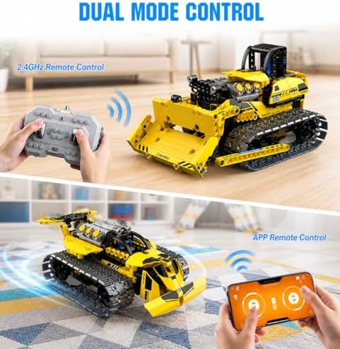 zinat 3 in 1 RC Bulldozer Building Set, STEM Construction Vehicle Kit with App & Remote Control, Tracked Engineering Toy Gift for Kids Boys Girls Ages 6+ - 452Pcs - Image 3