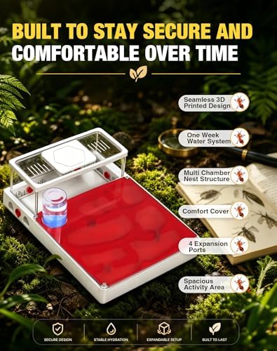 Ant Terrarium Kit, Ant Habitat with Large Viewing Window, 3D Printed Escape Resistant, Red Cover, Water Tower, 3 Expansion Ports and Spacious Foraging Area for Ant Keeping Beginners & Hobbyists - Image 3