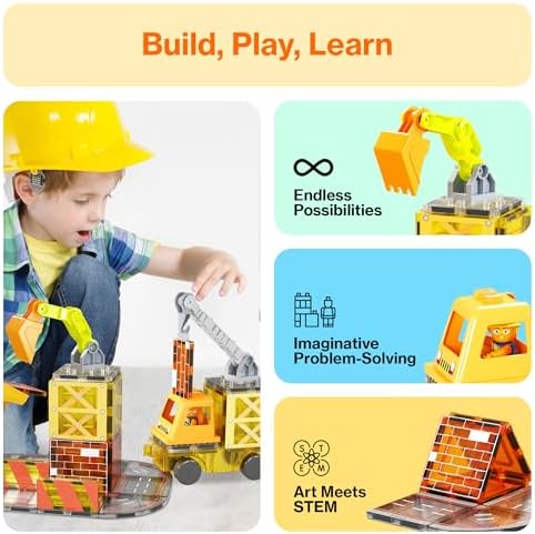 PicassoTiles Magnetic Tiles Construction Set, 5-in-1 Vehicle Toys Ages 3+ - Image 4