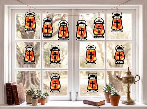 42PCS Sunday School VBS Crafts Bulk: Black Paper Oil-Lamp Nativity Suncatchers,Jesus Religious Christian Classroom Camping Activity DIY Kits Gifts Church Decorations,Window Stained Glass Effect - Image 2