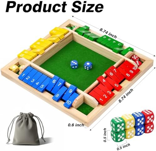 Shut The Box Game Wooden Board Dice Game, 2-4 Players Table Math Games for Kids and Adults, Fun Family Game Night Classroom Home Party or Pub Strategy Games - Image 2