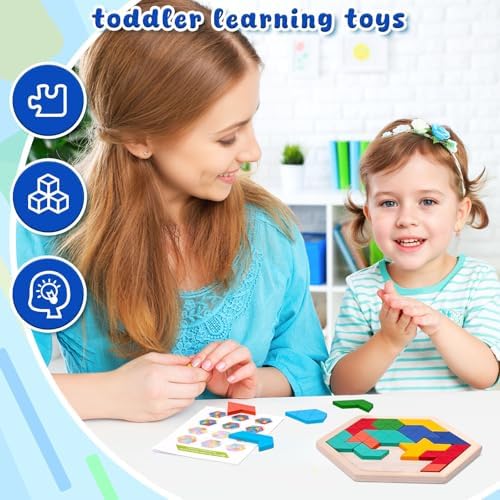 3 otters Wooden Puzzles for Kids, Educational Brain Teaser Game, Shape Sorting Board with Guide Book, Montessori Learning Toys (Pack of 2) - Image 2