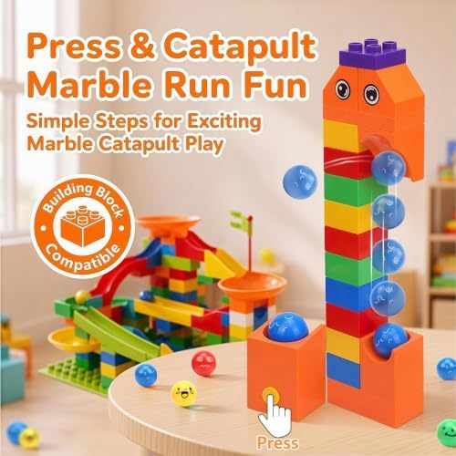 Marble Run Building Blocks for Kids 3-8, Catapult Track STEM Building Toy - Image 4