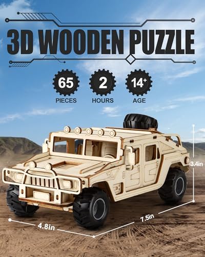 3D Wooden Puzzles Off-Road Model Car Kits to Build for Adults - Image 2