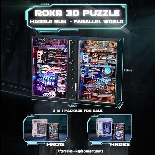 ROKR 2 in 1 Marble Run kit, 3D Plastic Puzzles for Adults, The Last City and The Future City Two Metal Models DIY Miniature Building Toy Kits, Gift for Women Men (Parallel World MRX01) - Image 2