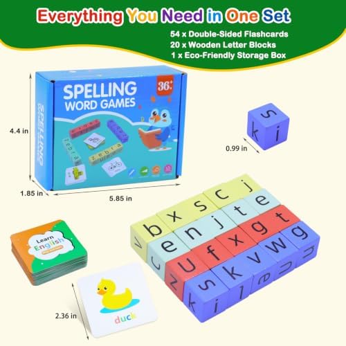 Spelling Games for Kids Ages 3-6, CVC Word Matching Letter Game, Phonics Learning Toy with 54 Flash Cards for Preschool Boys Girls - Image 5
