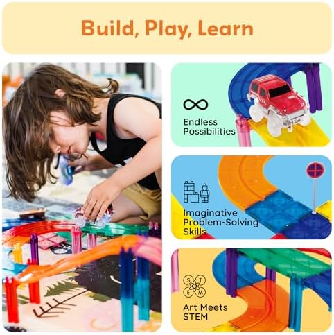 PicassoTiles 100 Piece Magnetic Tiles Race Track Toy Creative Building Set - Image 2