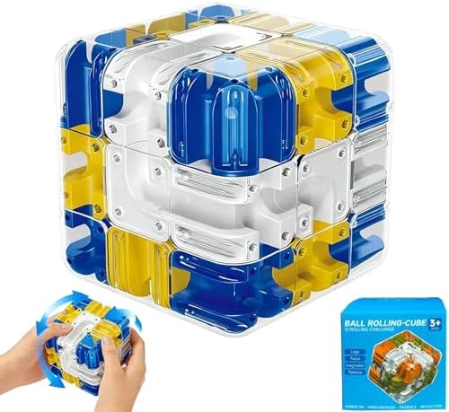 3D Rolling Ball Maze Cube, Marble Labyrinth Cube, 3D Labyrinth Puzzle Cube, Spatial Awareness Brain Training Educational Focus Game Gift for Adults Teens Kids (Yellow & Blue) by kidzora