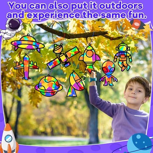 32 Sets Outer Space Suncatchers Craft Kit DIY Window Stained Glass Effect Planet Astronaut Alien Paper Crafts Home School Classroom Decoration Kid Birthday Gift Creative Art Project Activity Game - Image 6