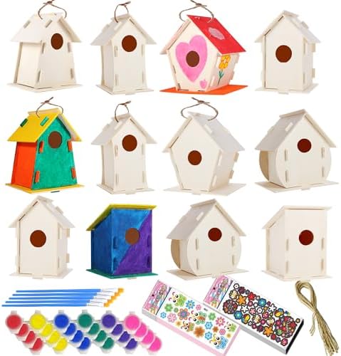 ILHSTY 6 Pack Large DIY Bird Houses Kits for Kids, Kids Crafts Wood Houses for Crafts Class Parties, DIY Crafts and Art Birdhouse Kits for Children to Build & Paint (6) by ILHSTY