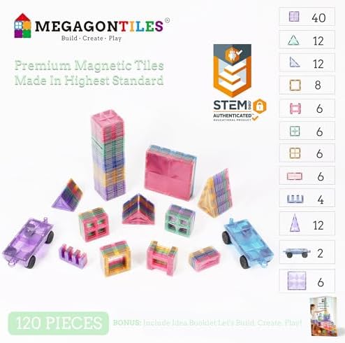 MEGAGONTILES 120PCS Premium Magnetic Tiles Set | STEM-Authenticated Magnetic Building Blocks | Educational Construction Toy for Kids Ages 3–8 (Boys & Girls) - Image 2
