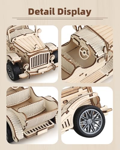 3D Wooden Puzzles for Adults, Pull Back Vintage Car Building Kits - Image 4
