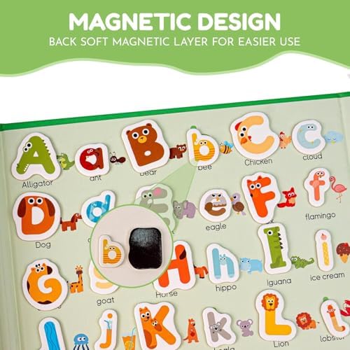78 PCS Magnetic Letters and Numbers, Uppercase and Lowercase Magnetic Alphabet Letters Book, Anti-Lost Travel ABC Learning Toys, Animal Shaped Wood Educational Set for Kids 3-5 - Image 2