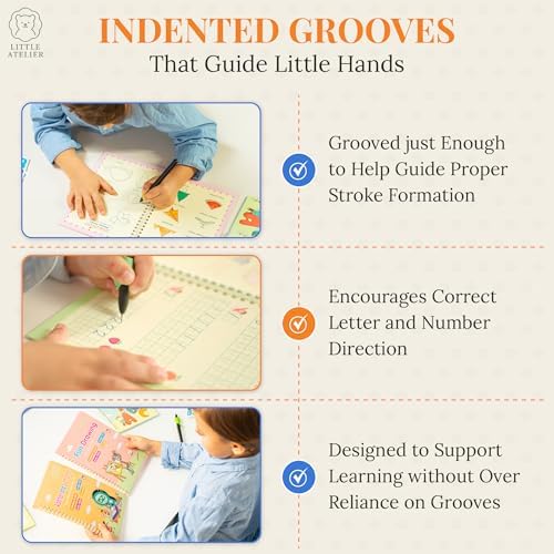 Little Ateliér Magic Grooved Writing Practice for Kids 3-8 Year Old – Reusable Grooved Handwriting Workbooks, Indented Handwriting Practice, Carrying Bag, Stickers, Pen, 5 Refills - Image 3