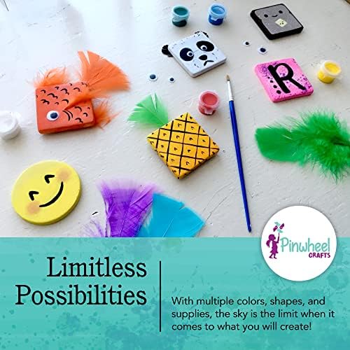 Pinwheel Crafts Magnetic Tile Art Kit Ages 6-12+ Years - Paint Your Own Magnetic Mini Tiles Includes 12 Tiles, Magnets, 8 Paints, Brush, Googly Eyes - DIY Magnet Making Kit for Kids - Image 3