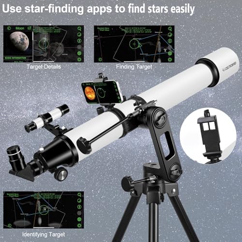Telescope for Adults High Powered, 90mm Aperture 1000mm Refractor Telescopes for Adults Astronomy Telescopio with High Precision Adjustment, Ultra-Stable Vertisteel AZ Mount Base Tripod, Phone Adapte - Image 2