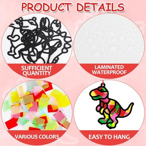 Qyeahkj 36 Set Dinosaur Suncatchers Crafts for DIY Dinosaur Tissue Paper Crafts Window Stained Glass Effect Dino Hanging Decor Home Creative Activity Art Projects Birthday Party Favor Gift - Image 3