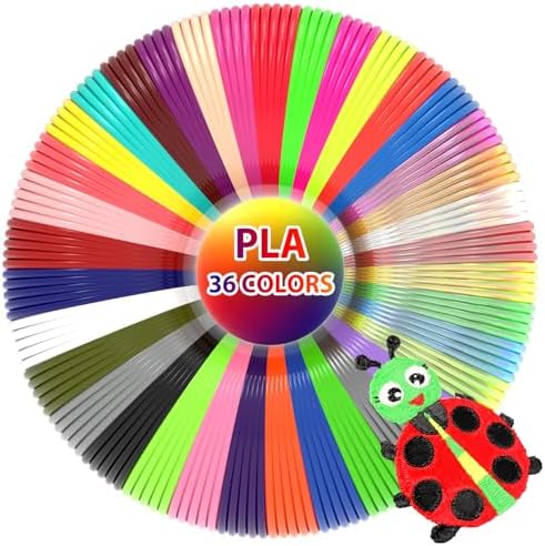 36 Colors 3D Pen PLA Filament Refills, 1.75mm High-Precision 3D Printing Pen Refills, 10 Feet Each (Total 360 Feet), Non-Toxic & Odorless, Works with Most 3D Pens (Not for 3Doodler) by 3Dgenius