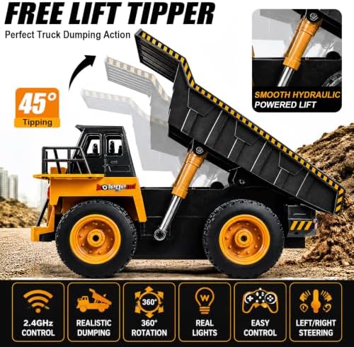 kolegend Remote Control Dump Truck RC Truck Construction Vehicle Truck Toys with Rechargeable Battery for Toddlers Kids Boys and Girls - Image 4