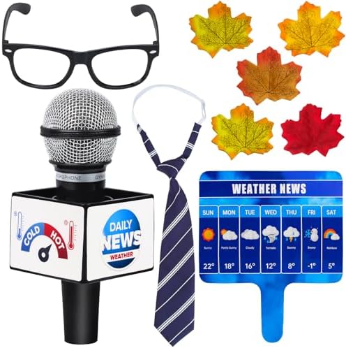 Yewong Kids Meteorologist Costume Set Weather Man Necktie Glasses Microphone Maple Leaves Weather Chart Prop for Career Day by Yewong