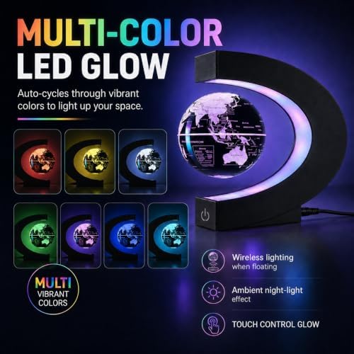 Magnetic Floating Globe with 7 Colors LED Lights, 360° Rotating Lamp, STEM Geography, Gift for Men, Husband, Father, Kids, Birthday or Holiday - Image 3