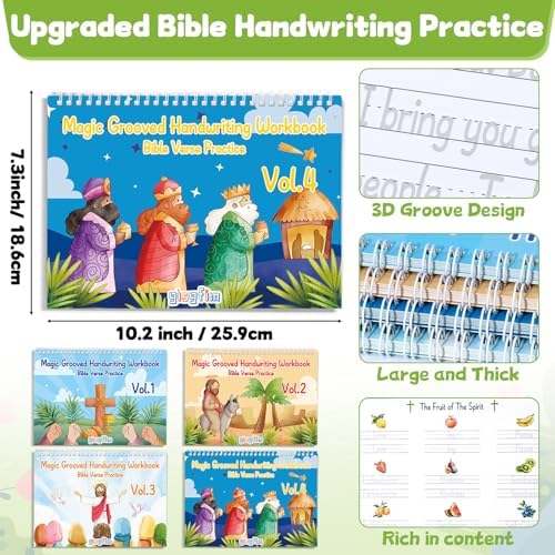 gisgfim Bible Magic Grooved Writing Practice Books for Kids Reusable Grooved Handwriting Workbooks for Kids Ages 3-8 Tracing Bible Magic Copybooks for Christian Activity Sunday School Gifts Prizes - Image 2