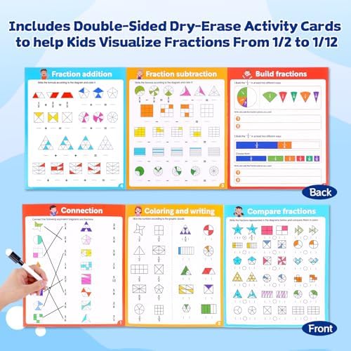 Magnetic Fraction Educational Puzzle, Magnetic Fraction Demonstration Book, Fraction Tiles & Circles, Montessori Math Manipulatives for Elementary School, Fraction Learning Toys for Kids - Image 5