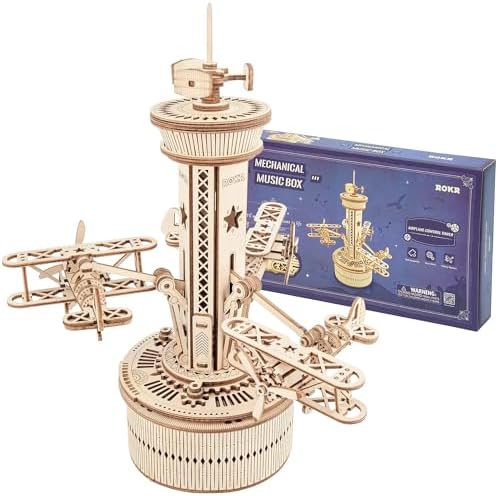 ROKR 3D Wooden Puzzle Mechanical Music Box,DIY Aircraft Model Kits to Build,Best Toy Gift for Teens,Adults on Birthday,Decoration for Room by ROKR-InterestingSmartPuzzleToys